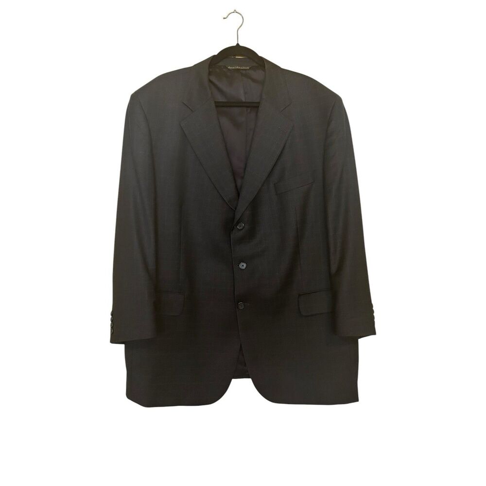 Jack Victor Sport Coat Windowpane Dark Gray Super 103s Wool Cashmere Sz 50R